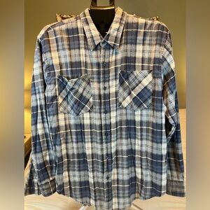 Haband Plaid Flannel Shirt Large Blue Button Down Workwear